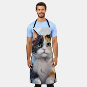 カリコ猫イン春ガーデンと蝶 エプロン (着用した状態)