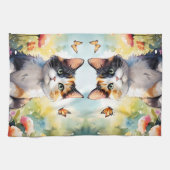 カリコ猫イン春ガーデンと蝶 キッチンタオル (横)