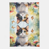 カリコ猫イン春ガーデンと蝶 キッチンタオル (縦)