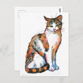 カリコ猫#2 子猫 水彩画 ポストカード (正面/裏面)