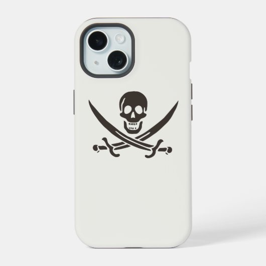 カリコ・ジャックの海賊旗 黒曜石のドクロ剣 iPhone 15ケース (裏面)
