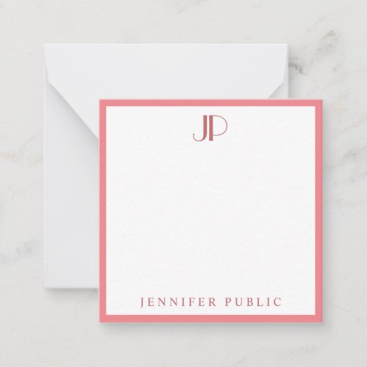 カリスマレッドモダンテンプレートイニシャルモノグラム ノートカード (正面)