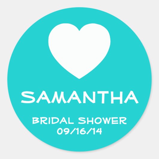 カリビアンブルーとホワイトのハート型シール ラウンドシール (正面)