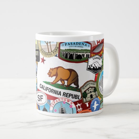 カリフォルニすごいア·ステッカーのコラージュ·パターン ジャンボコーヒーマグカップ (正面右)