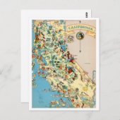 カリフォルニアおもしろいヴィンテージマップ ポストカード (正面/裏面)