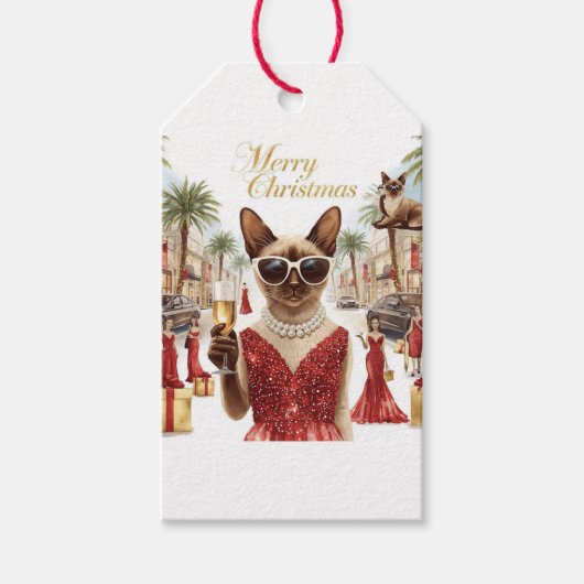カリフォルニアからのシャム猫のクリスマス ギフトタグ (正面)