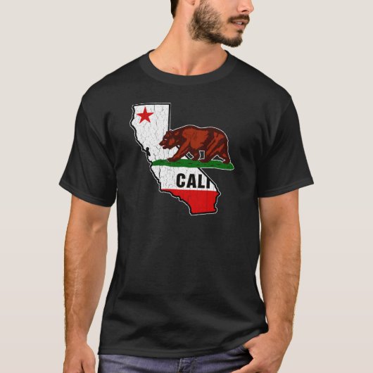 カリフォルニアくまの旗(動揺してな) Tシャツ (正面)