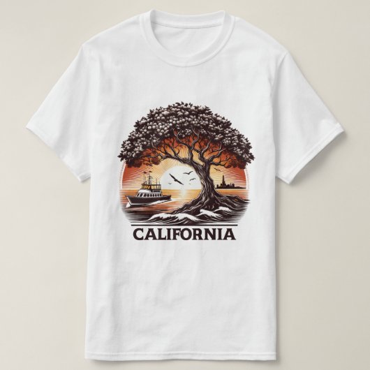 カリフォルニアとの海の夕日のTシャツデザイン Tシャツ (デザイン正面)