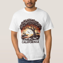 カリフォルニアとの海の夕日のTシャツデザイン Tシャツ