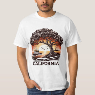 カリフォルニアとの海の夕日のTシャツデザイン Tシャツ