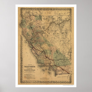 カリフォルニアとネバダの鉄道地図1876 ポスター