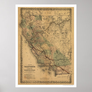 カリフォルニアとネバダの鉄道地図1876 ポスター