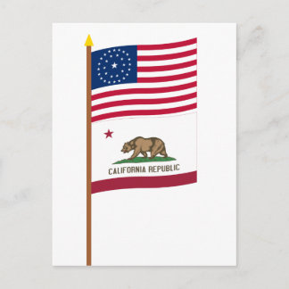 カリフォルニアとポール上の米国31星の旗 ポストカード