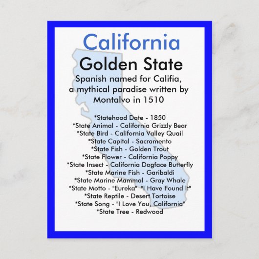 カリフォルニアについて ポストカード (正面)
