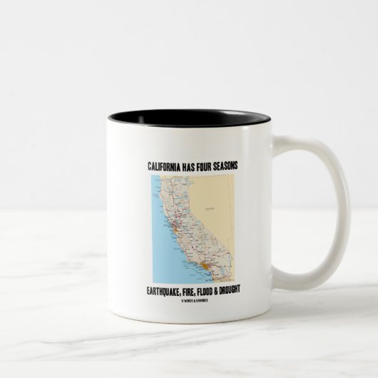 カリフォルニアに4季節の地震の火の洪水があります ツートーンマグカップ (右)