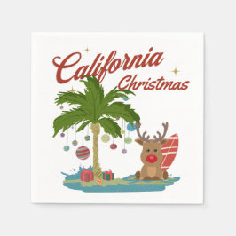 カリフォルニアのクリスマスパームツリーとトナカイ スタンダードカクテルナプキン