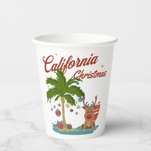 カリフォルニアのクリスマスパームツリーとトナカイ 紙コップ (正面)