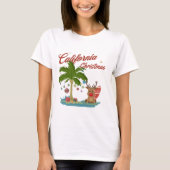 カリフォルニアのクリスマスパームツリーとトナカイ Tシャツ (正面)