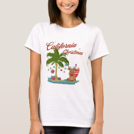 カリフォルニアのクリスマスパームツリーとトナカイ Tシャツ