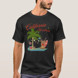 カリフォルニアのクリスマスパームツリーとトナカイ Tシャツ