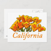 カリフォルニアのケシのスタイライズドアート、"California" テキスト付き ポストカード (正面/裏面)