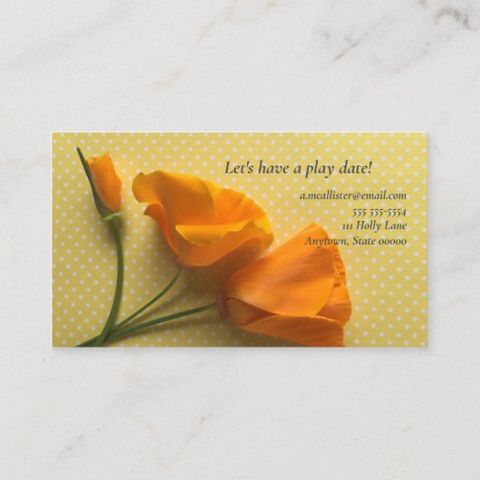 カリフォルニアのケシの黄と白の水玉模様 名刺 (裏面)