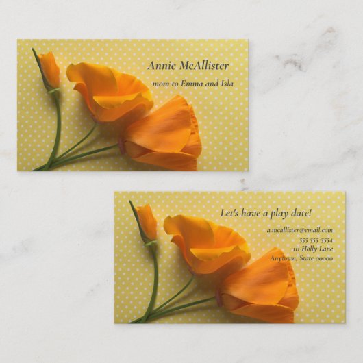 カリフォルニアのケシの黄と白の水玉模様 名刺 (正面/裏面)