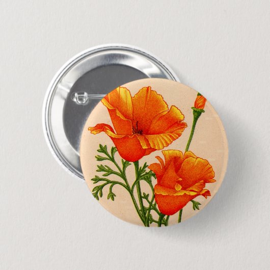 カリフォルニアのケシカリフォルニアのケシはオレンジ色 缶バッジ (正面&裏面)