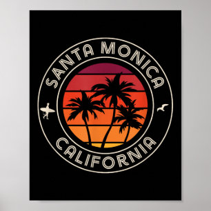 カリフォルニアのサンセットサーファーとシーガルサンタモニカ ポスター