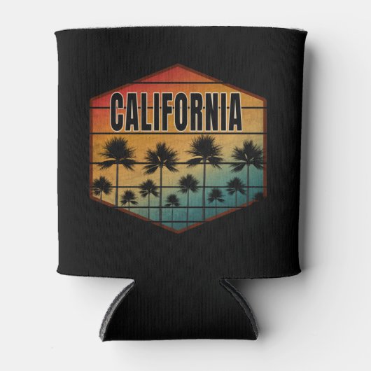 カリフォルニアのサンセットヤシの木の夏 缶クーラー (正面)