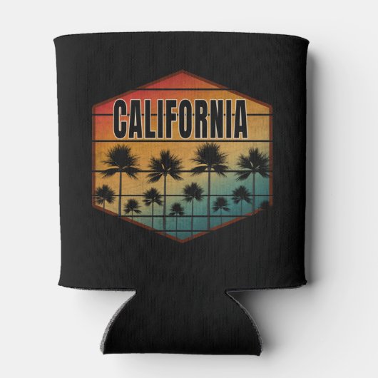 カリフォルニアのサンセットヤシの木の夏 缶クーラー (裏面)