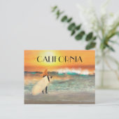 カリフォルニアのサーファーガール ビーチの夕日 ポストカード (スタンド正面)