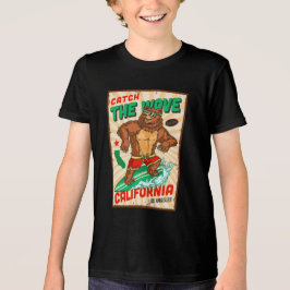 カリフォルニアのサーフィンするクマが波をキャッチするデザインをカスタマイズ  トライブレンドＴシャツ