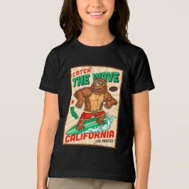 カリフォルニアのサーフィンするクマが波をキャッチするデザインをカスタマイズ トライブレンドTシャツ