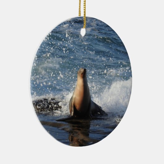カリフォルニアのシーライオン、野生生物、陶器オーナメント セラミックオーナメント (右)