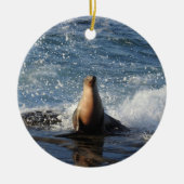 カリフォルニアのシーライオン、野生生物、陶器オーナメント セラミックオーナメント (正面)