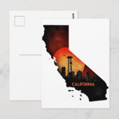 カリフォルニアのスカイライン地図イラスト ポストカード (正面/裏面)