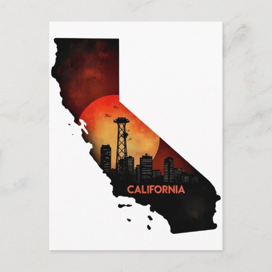 カリフォルニアのスカイライン地図イラスト ポストカード (正面)