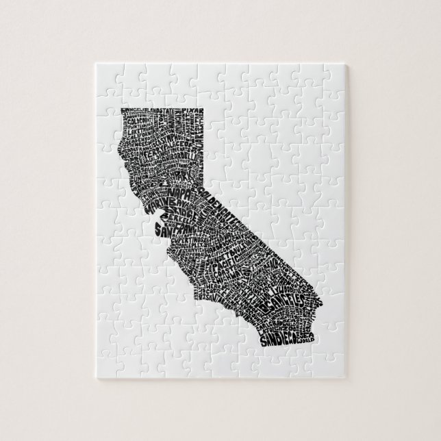 カリフォルニアのタイポグラフィの地図 ジグソーパズル (縦)