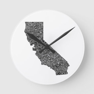 カリフォルニアのタイポグラフィの地図 ラウンド壁時計