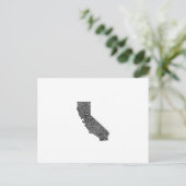 カリフォルニアのタイポグラフィ地図 ポストカード (スタンド正面)