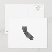 カリフォルニアのタイポグラフィ地図 ポストカード (正面/裏面)