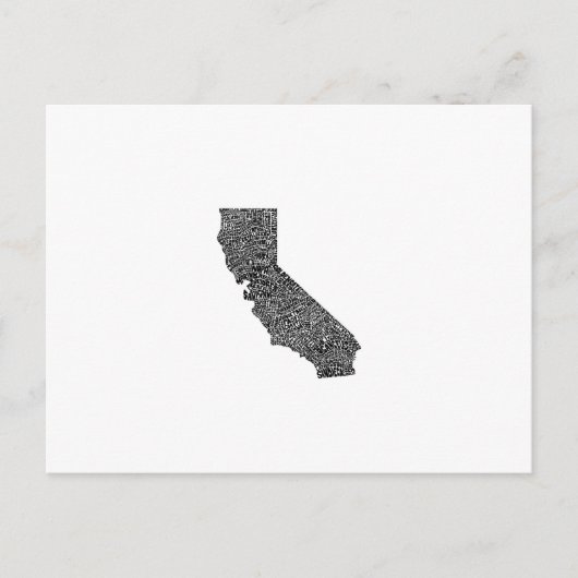 カリフォルニアのタイポグラフィ地図 ポストカード (正面)