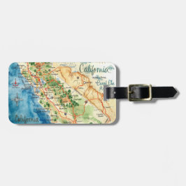 カリフォルニアのビンテージ水彩画トラベルマップアート ラゲッジタグ