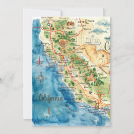 カリフォルニアのビンテージ水彩画旅行地図アート シーズンカード