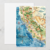 カリフォルニアのビンテージ水彩画旅行地図アート シーズンカード (正面/裏面)
