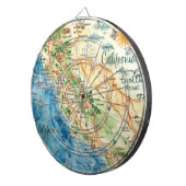 カリフォルニアのビンテージ水彩画旅行地図アート ダーツボード (正面右)