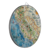 カリフォルニアのビンテージ水彩画旅行地図アート ダーツボード (正面左)