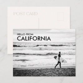 カリフォルニアのビーチからのモダンなブラック＆ホワイトのハロー ポストカード