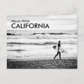 カリフォルニアのビーチからモダンなブラック&ホワイトのハロー ポストカード (正面)